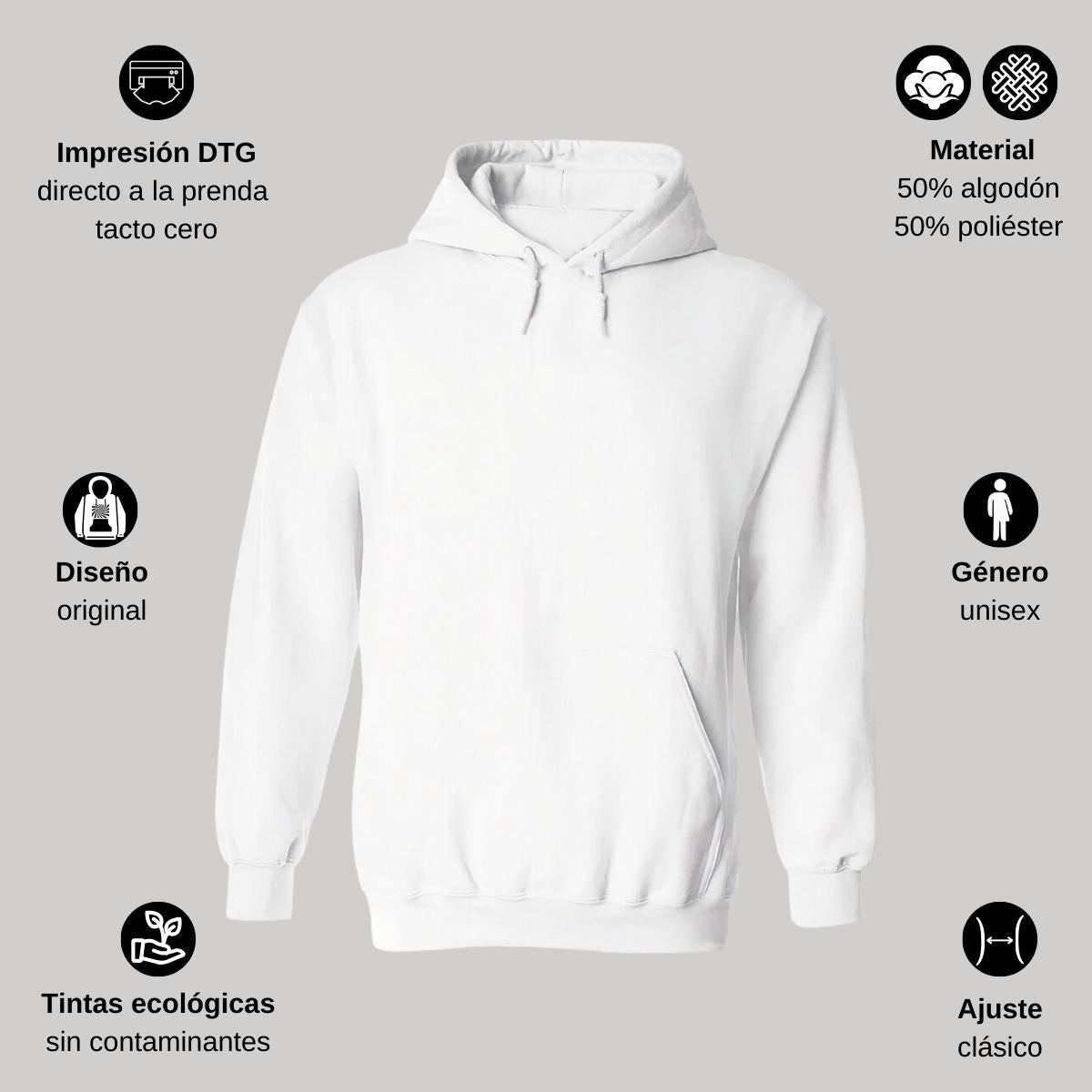 Hoodie Unisex 50% Algodón 50% Poliéster Blanco