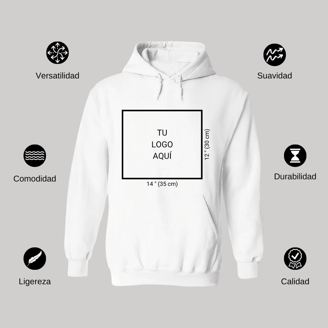 Sudadera c/Capucha Unisex Blanco Logo Personalizable