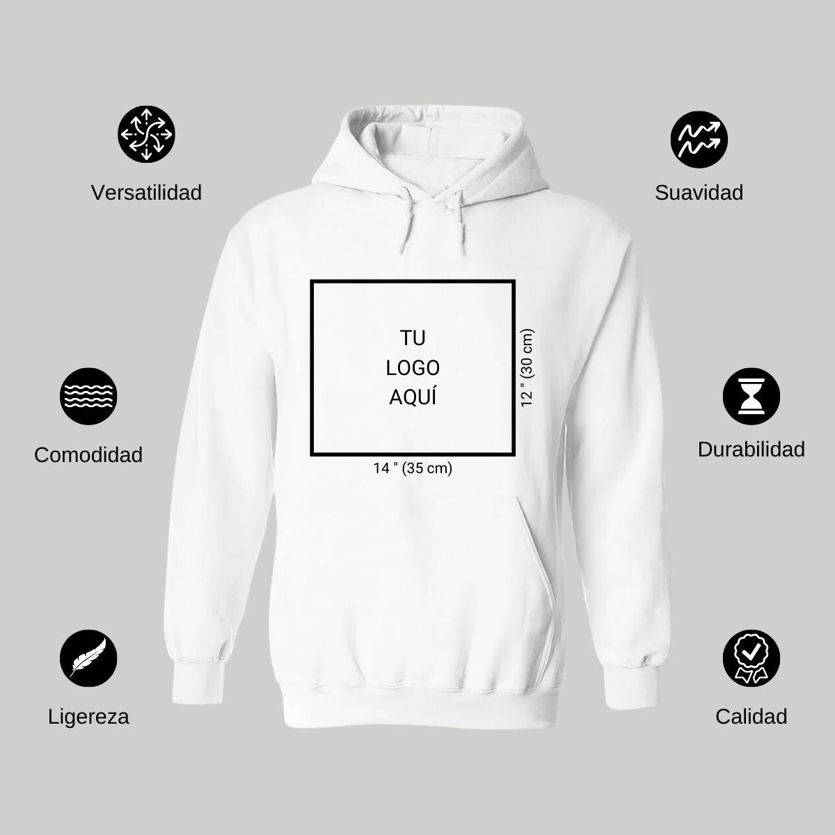 Sudadera c/Capucha Unisex Blanco Logo Personalizable