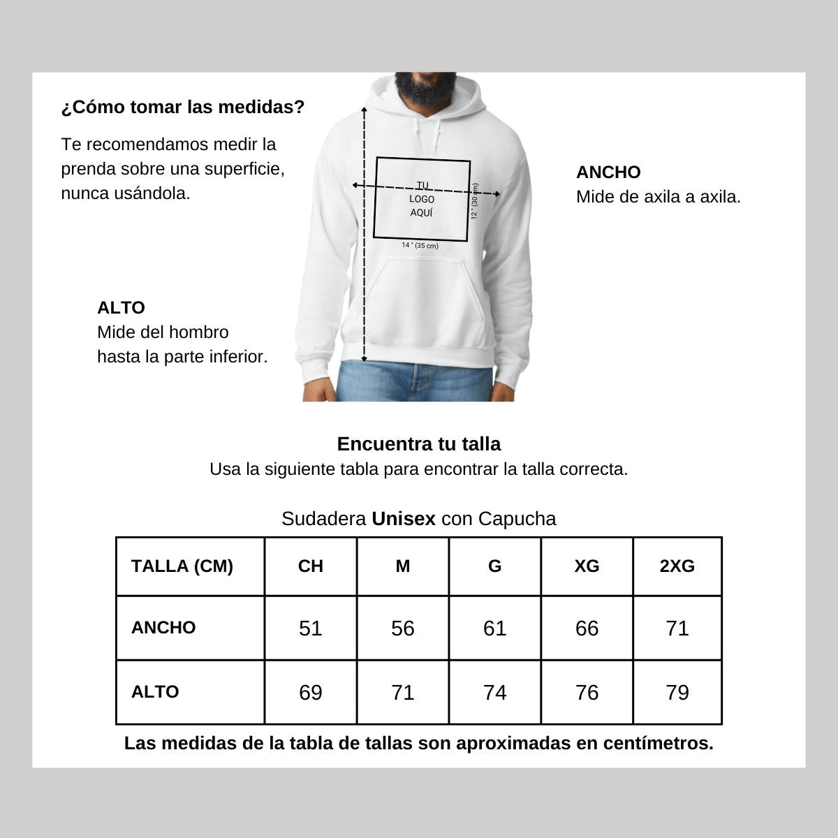 Sudadera c/Capucha Unisex Blanco Logo Personalizable