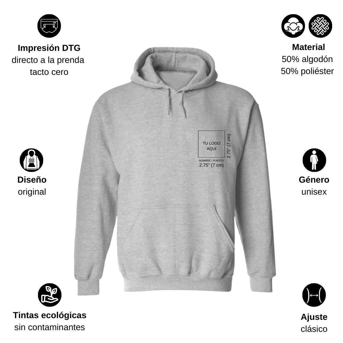 Sudadera c/Capucha Unisex Gris Personalizable Escudo