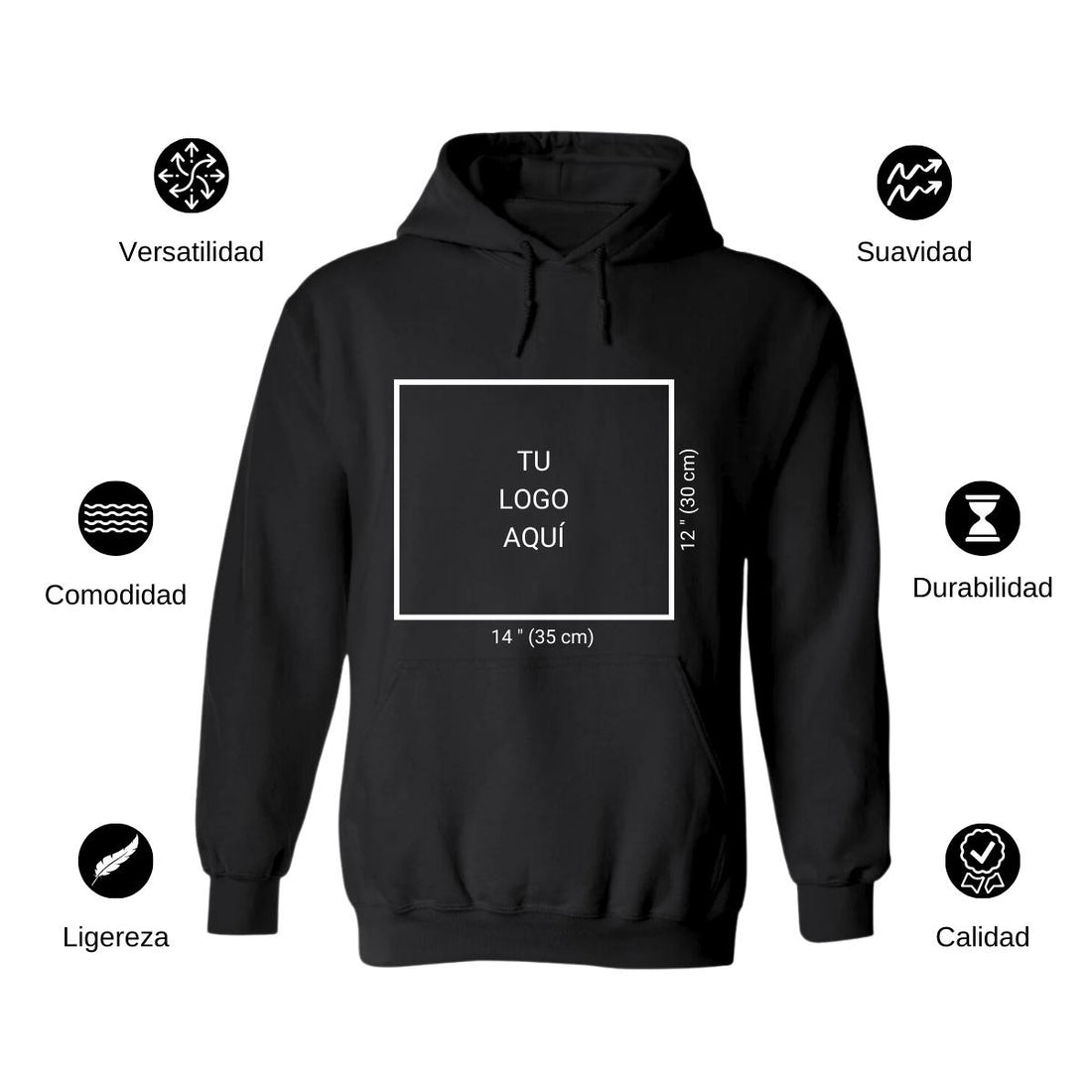 Sudadera c/Capucha Unisex Negro Logo Personalizable