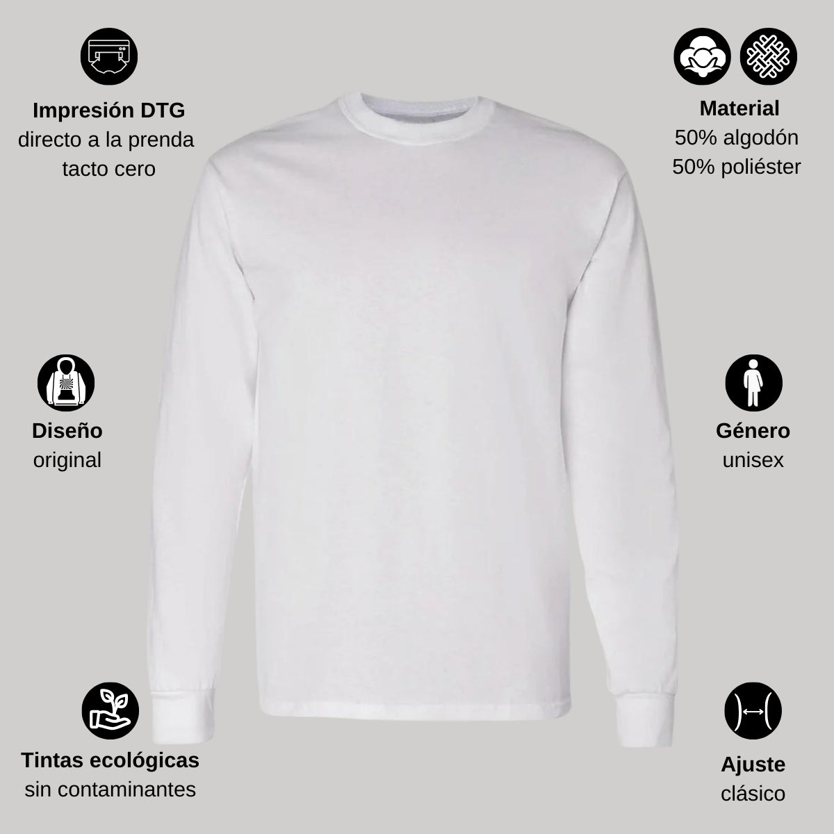 Playera Manga Larga Algodón 2XG Blanco