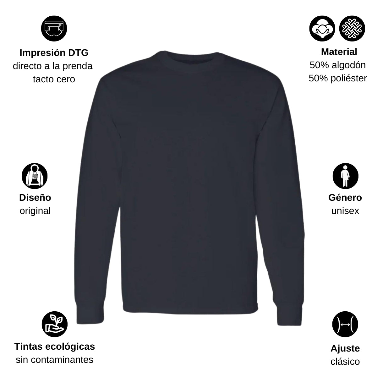 Playera Manga Larga Algodón 2XG Negro