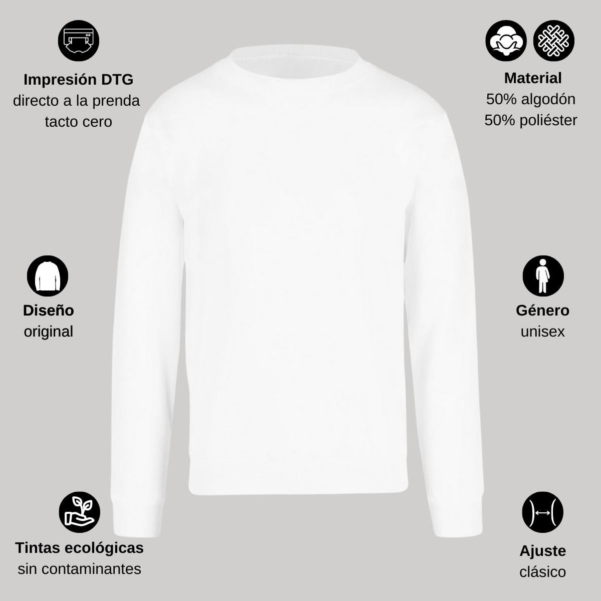 Sudadera Unisex 50% Algodón 50% Poliéster  Blanco