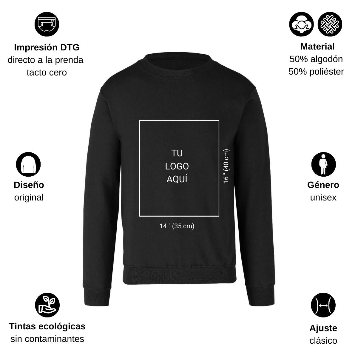 Sudadera Unisex Negro Logo Nombre Personalizable