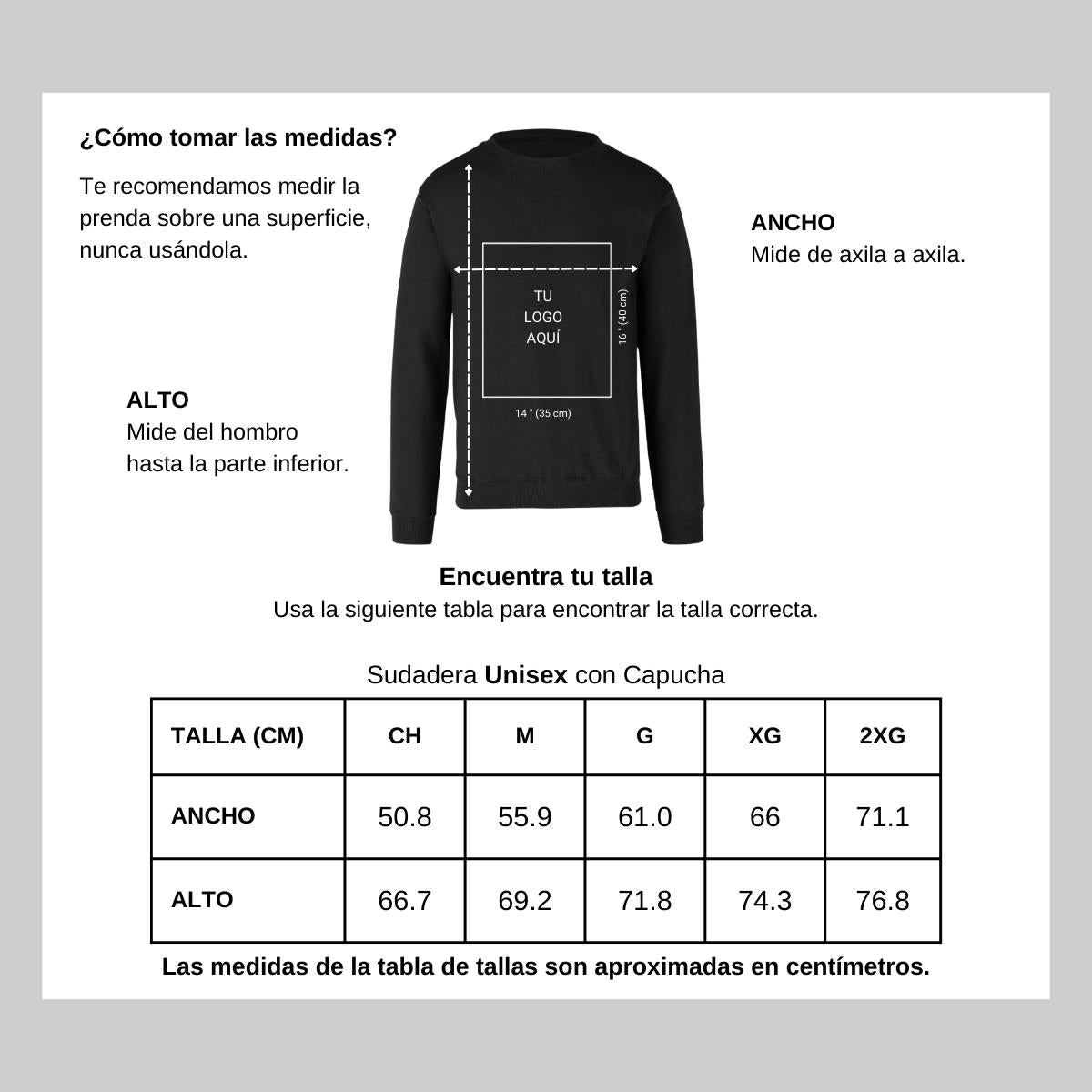 Sudadera Unisex Negro Logo Nombre Personalizable
