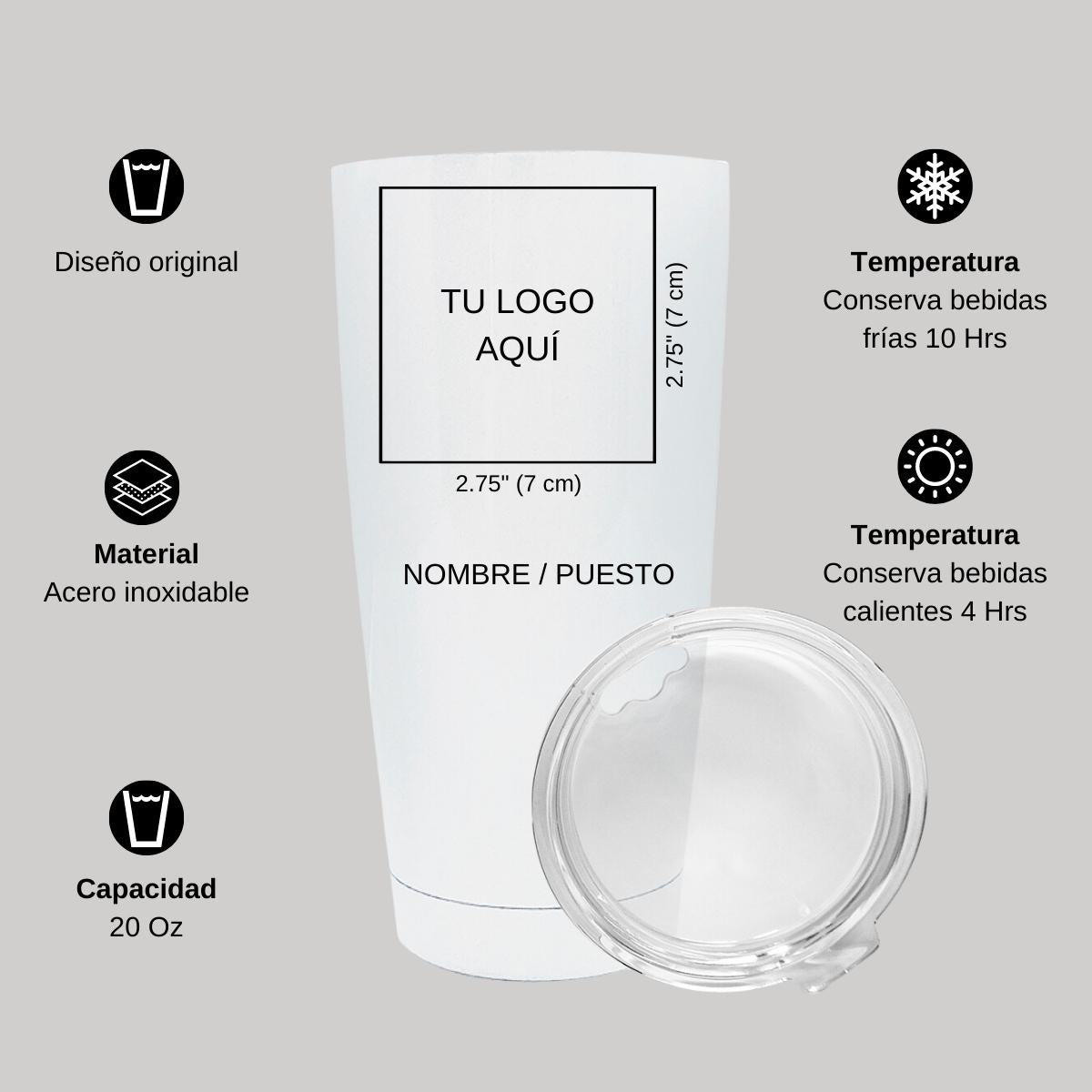 Termo Vaso Térmico 20 Oz Blanco Personalizable Logo