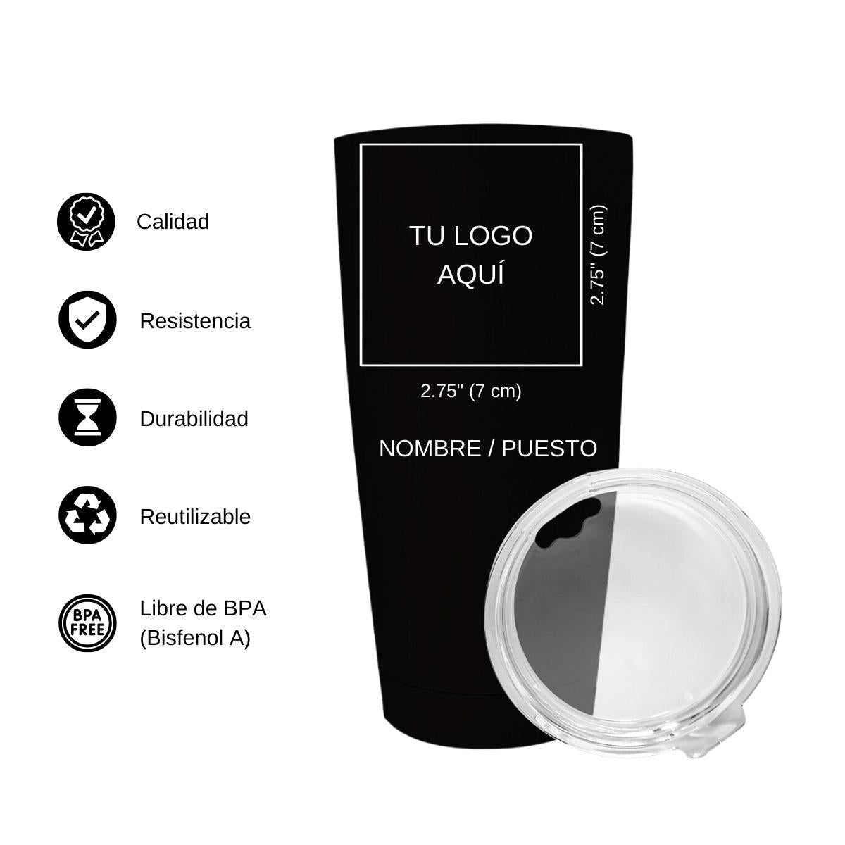 Termo Vaso Térmico 20 Oz Negro Logo Personalizable