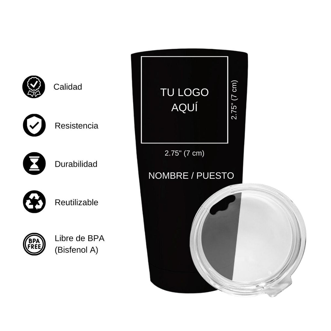 Termo Vaso Térmico 20 Oz Negro Logo Personalizable