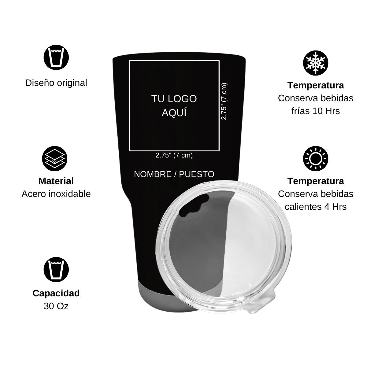 Termo Vaso Térmico 30 Oz Negro Personalizable Logo