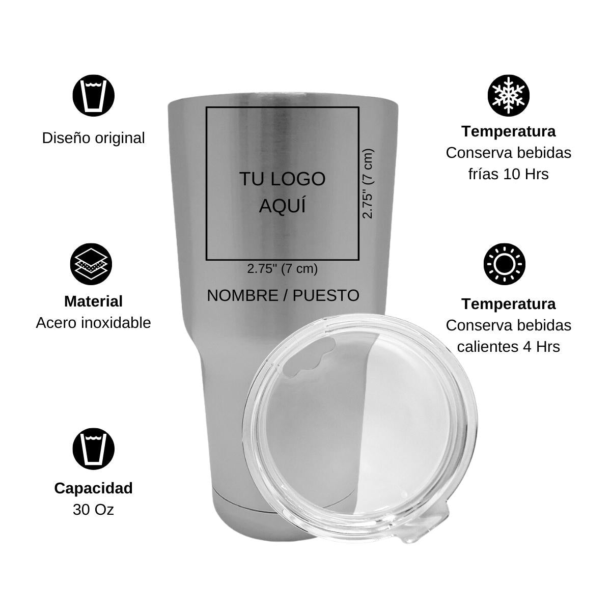 Termo Vaso Térmico 30 Oz Plata Personalizable Logo