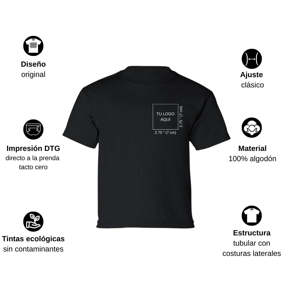 Playera Manga Corta Infantil Negro Personalizable Escudo