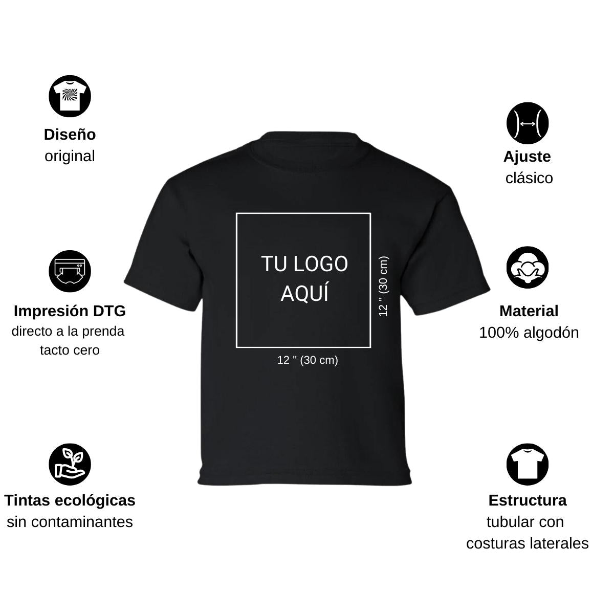 Playera Manga Corta Infantil Negro Personalizable Logo