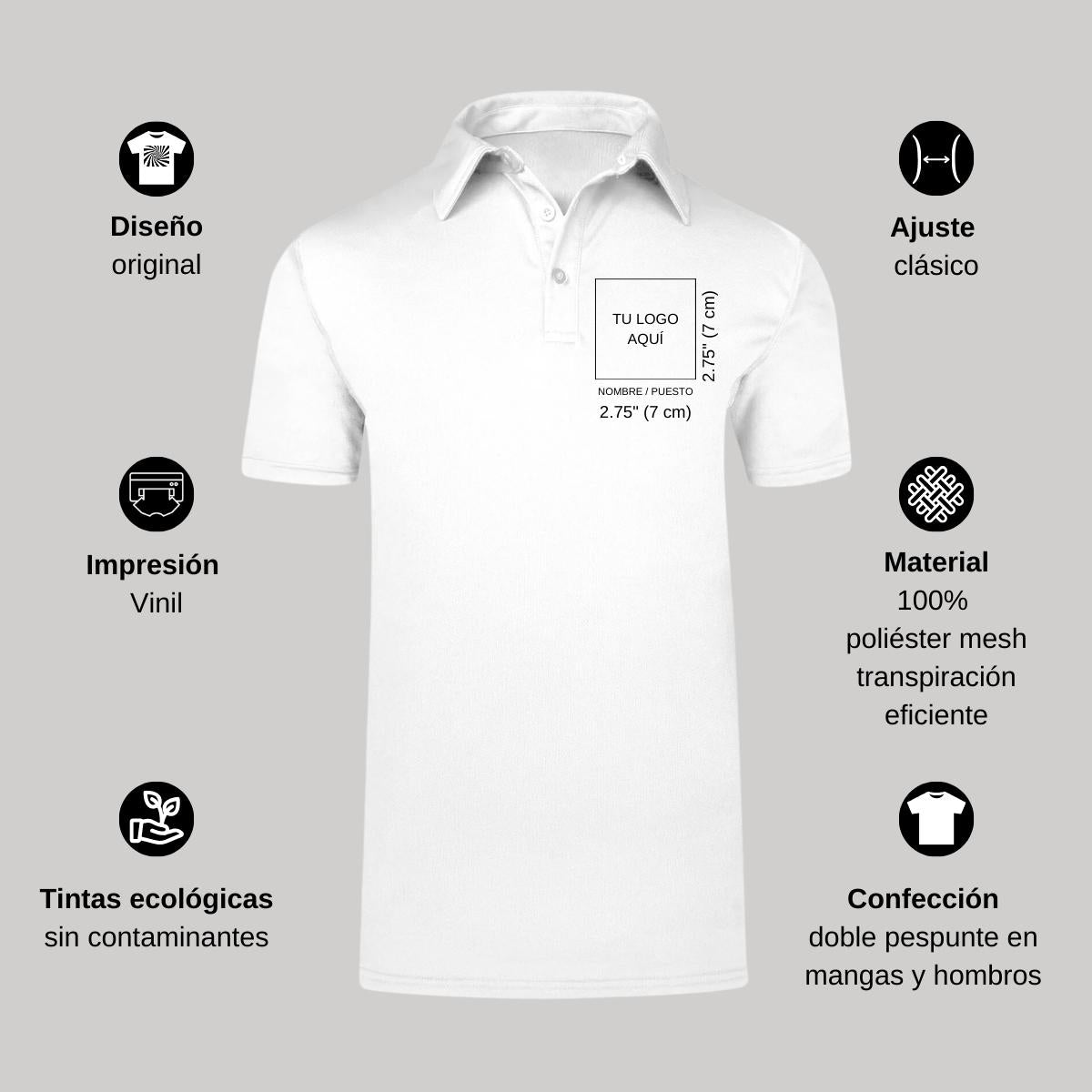 Playera Tipo Polo Hombre Manga Corta Blanco Personalizable