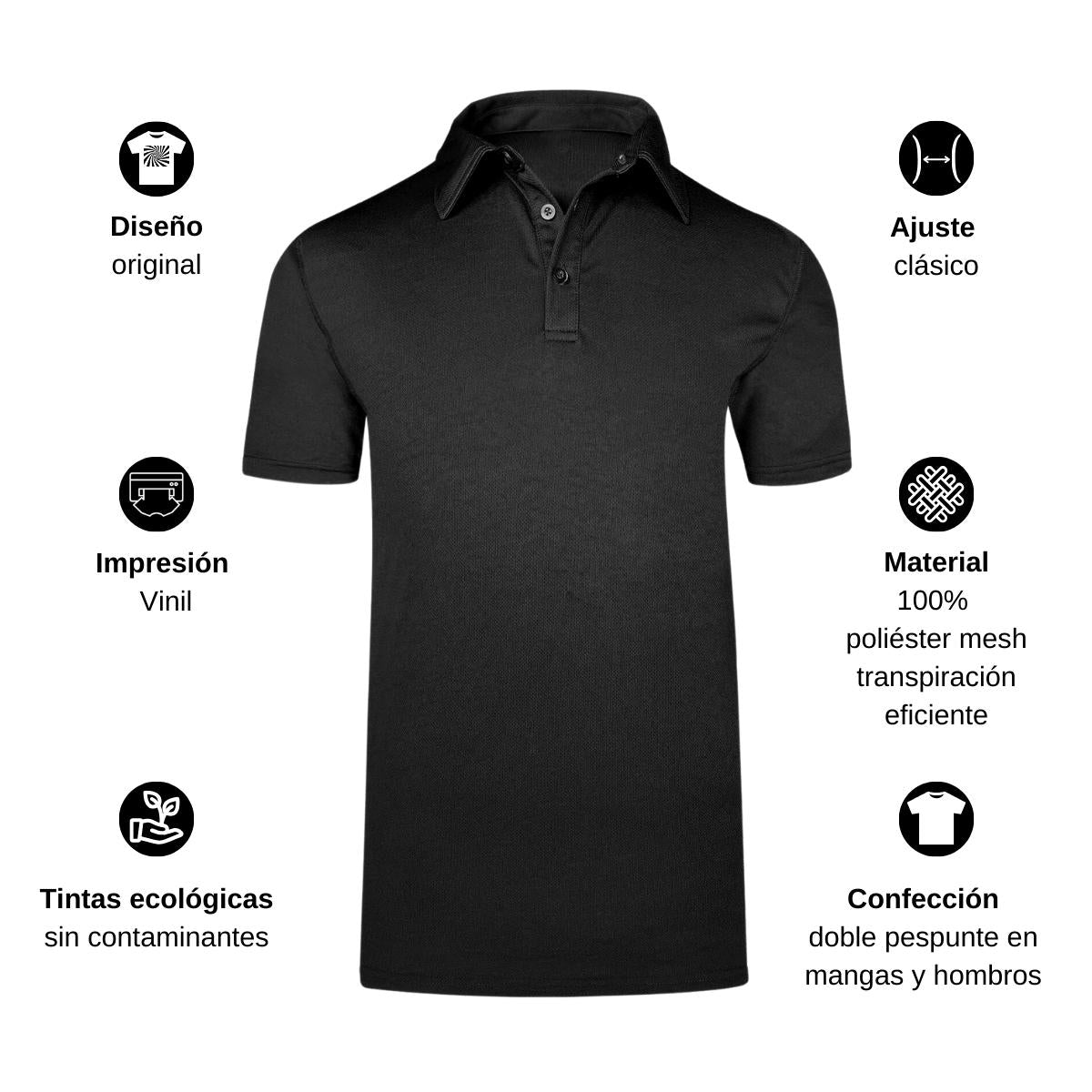 Playera Tipo Polo Hombre Manga Corta Negro Personalizable