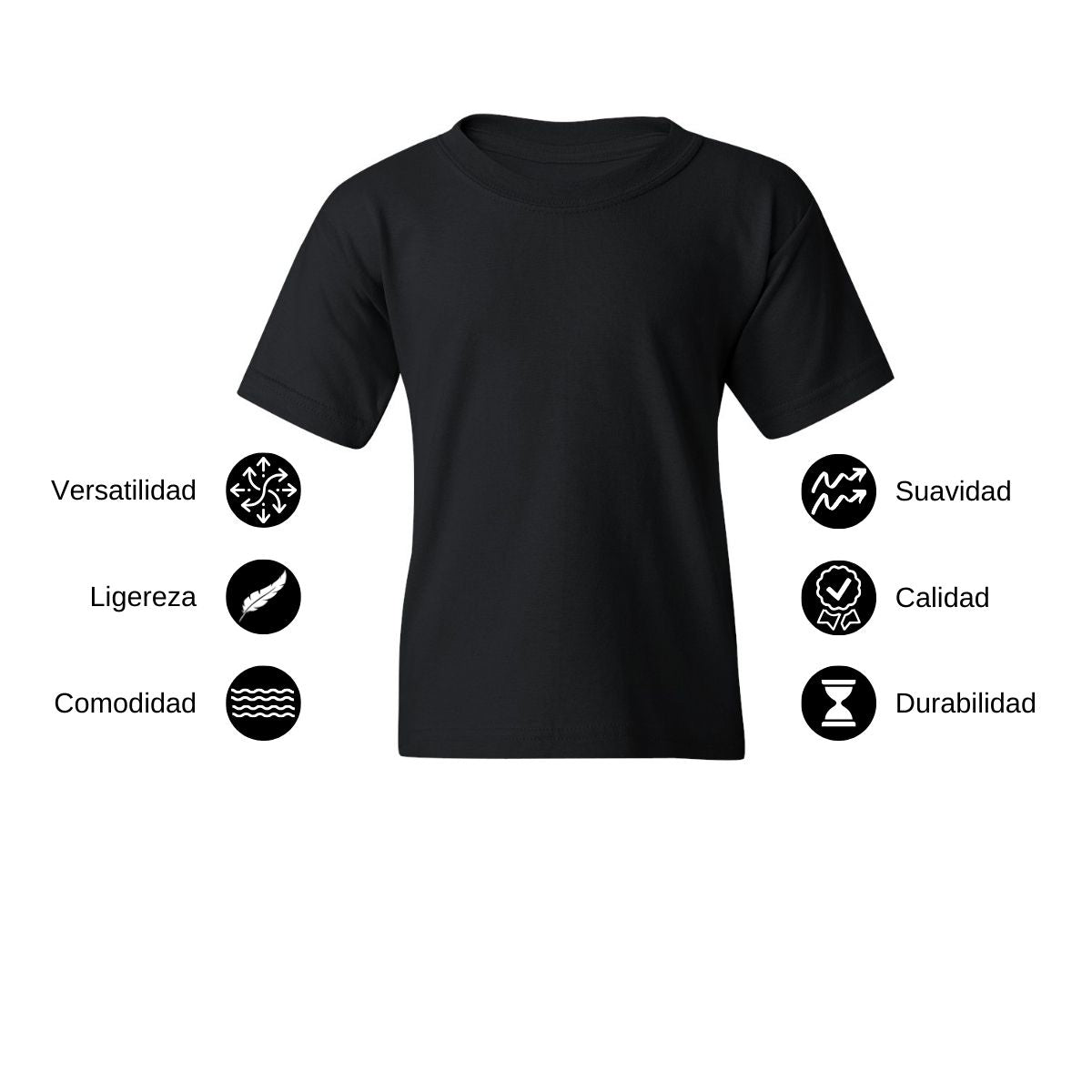 Playera Negra Cuello Redondo Manga Corta Para Niño y Niña