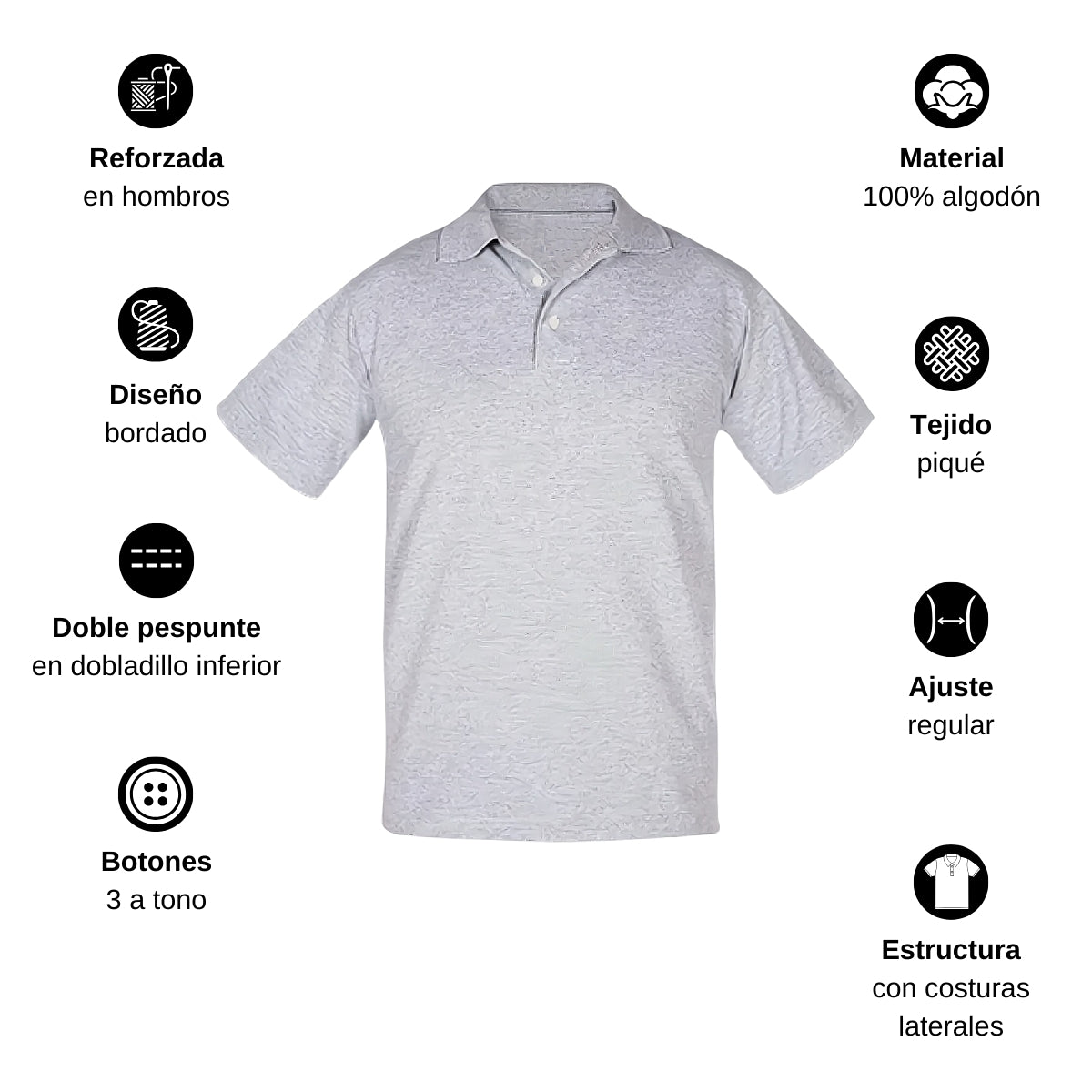 Playera Tipo Polo Piqué Hombre Manga Corta Gris Optima