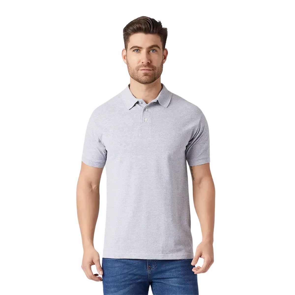Playera Tipo Polo Piqué Hombre Manga Corta Gris Optima
