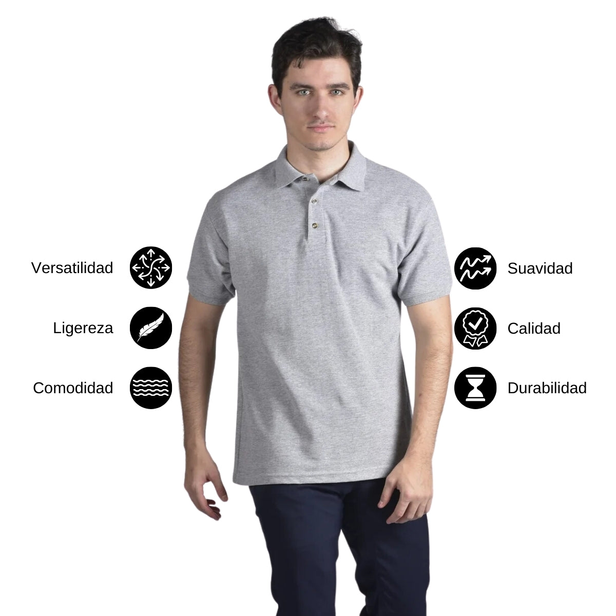Playera Tipo Polo Piqué Hombre Manga Corta Gris Optima