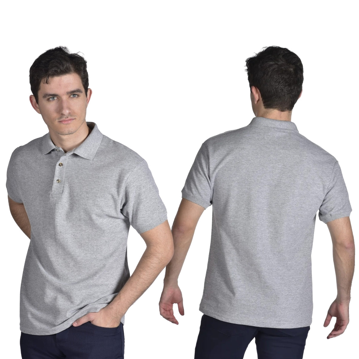 Playera Tipo Polo Piqué Hombre Manga Corta Gris Optima