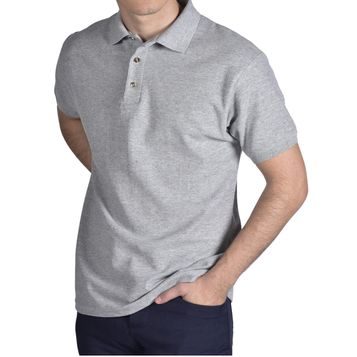 Playera Tipo Polo Piqué Hombre Manga Corta Gris Optima