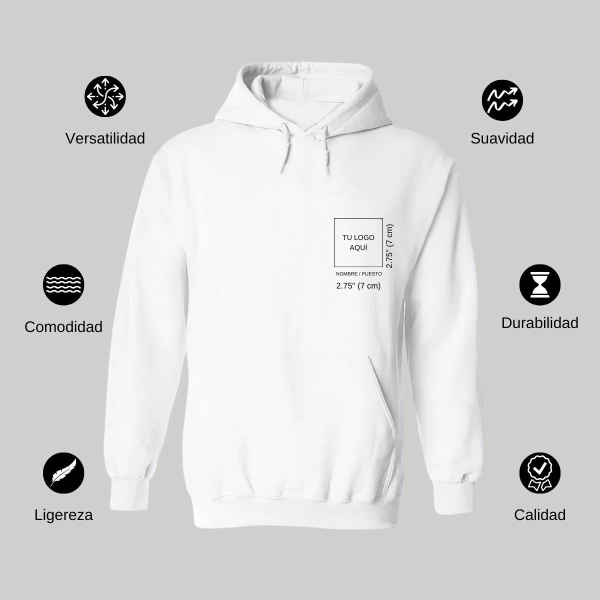 Sudadera c/Capucha Unisex Blanco Personalizable Escudo