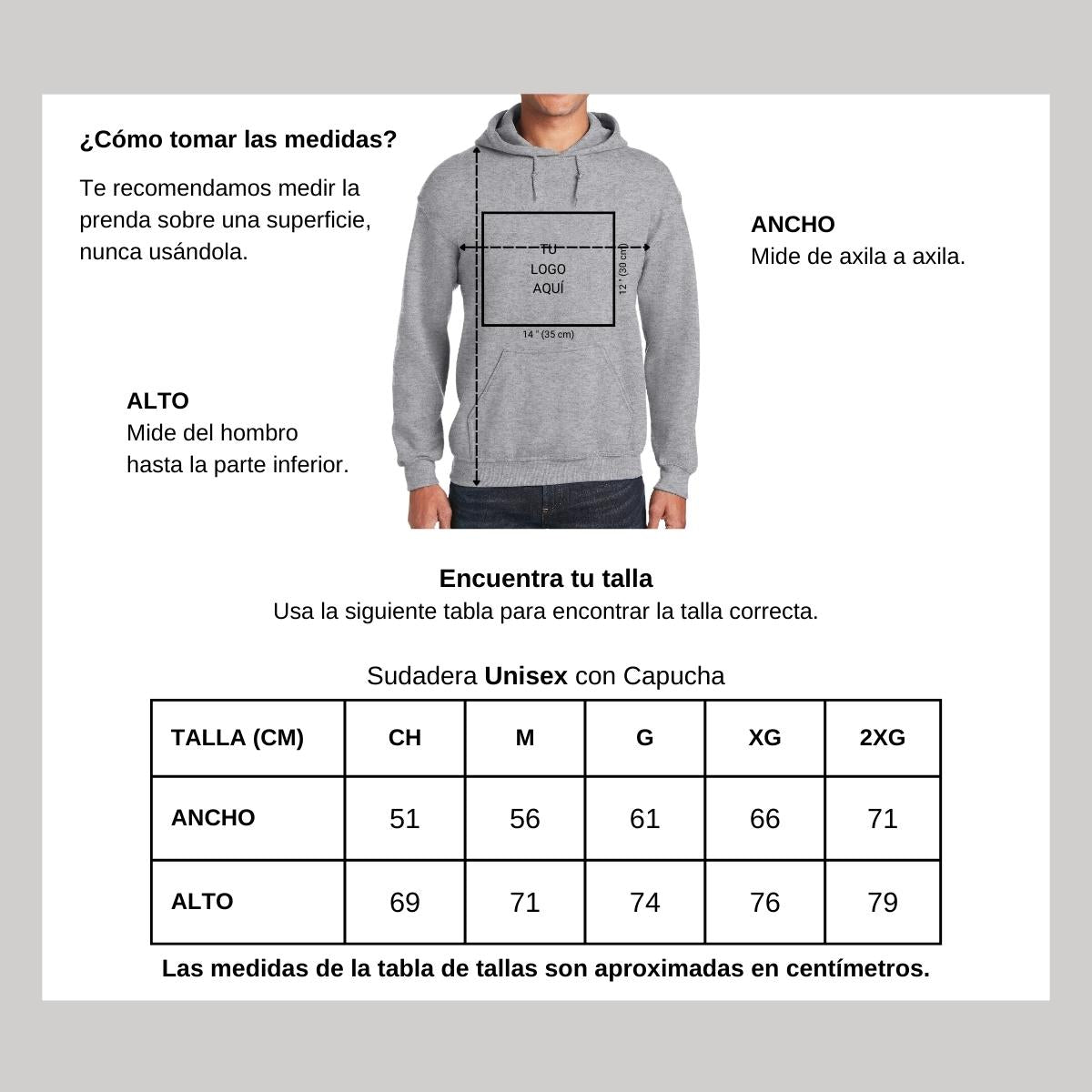 Sudadera c/Capucha Unisex Gris Logo Personalizable