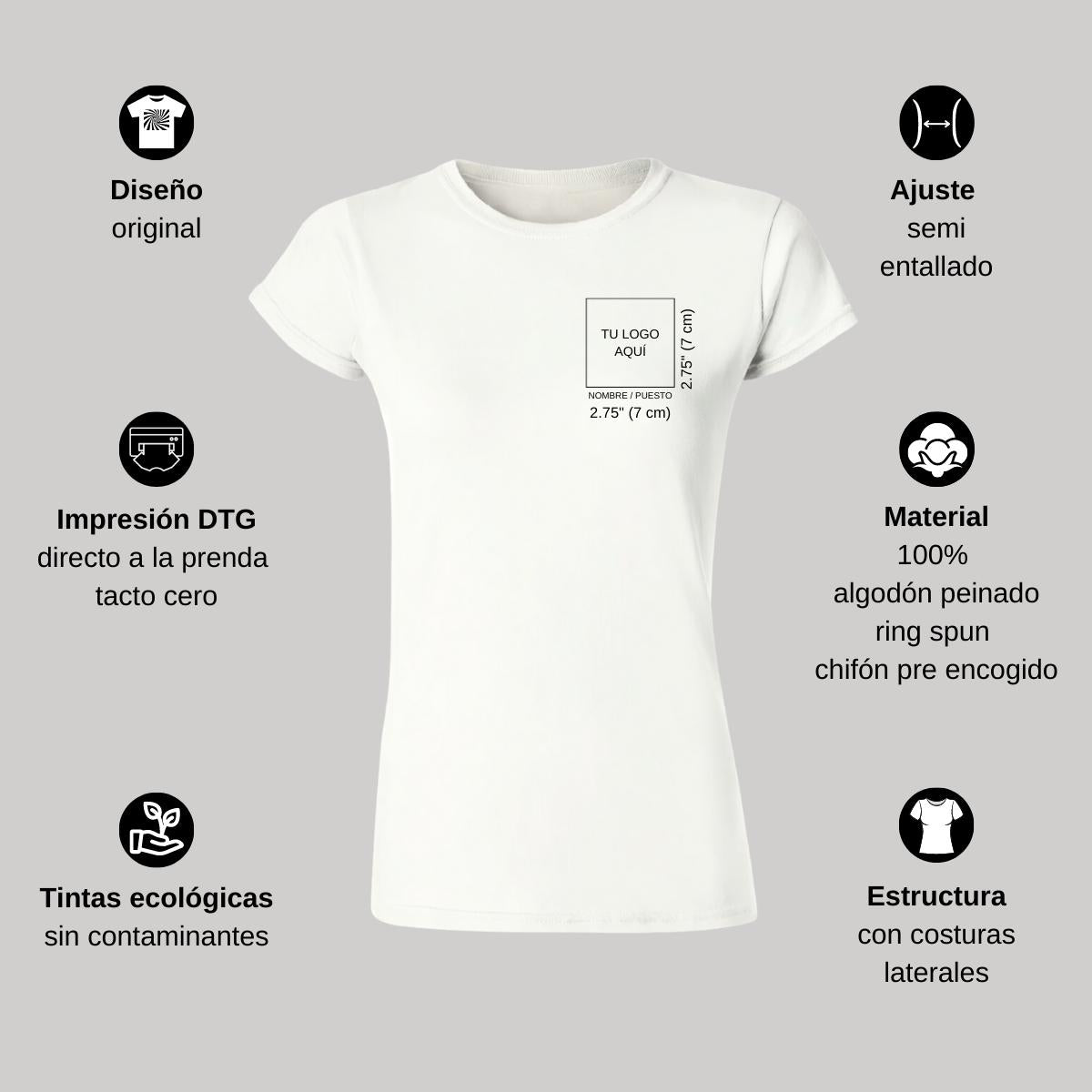 Playera Manga Corta Mujer Blanco Personalizable Escudo