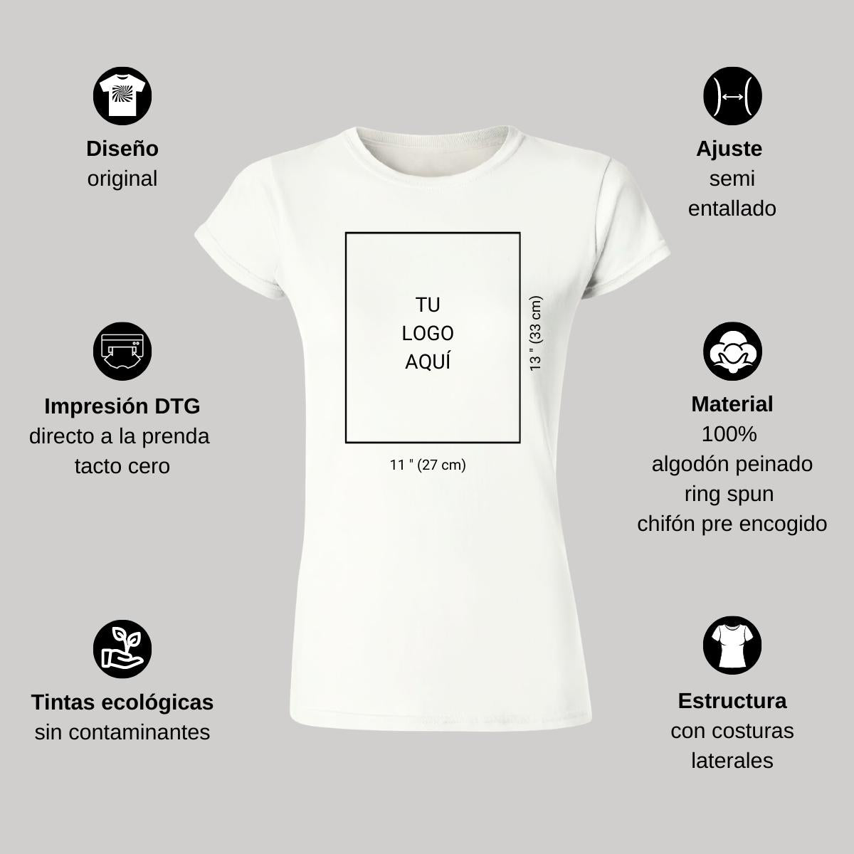 Playera Manga Corta Mujer Blanco Logo Personalizable