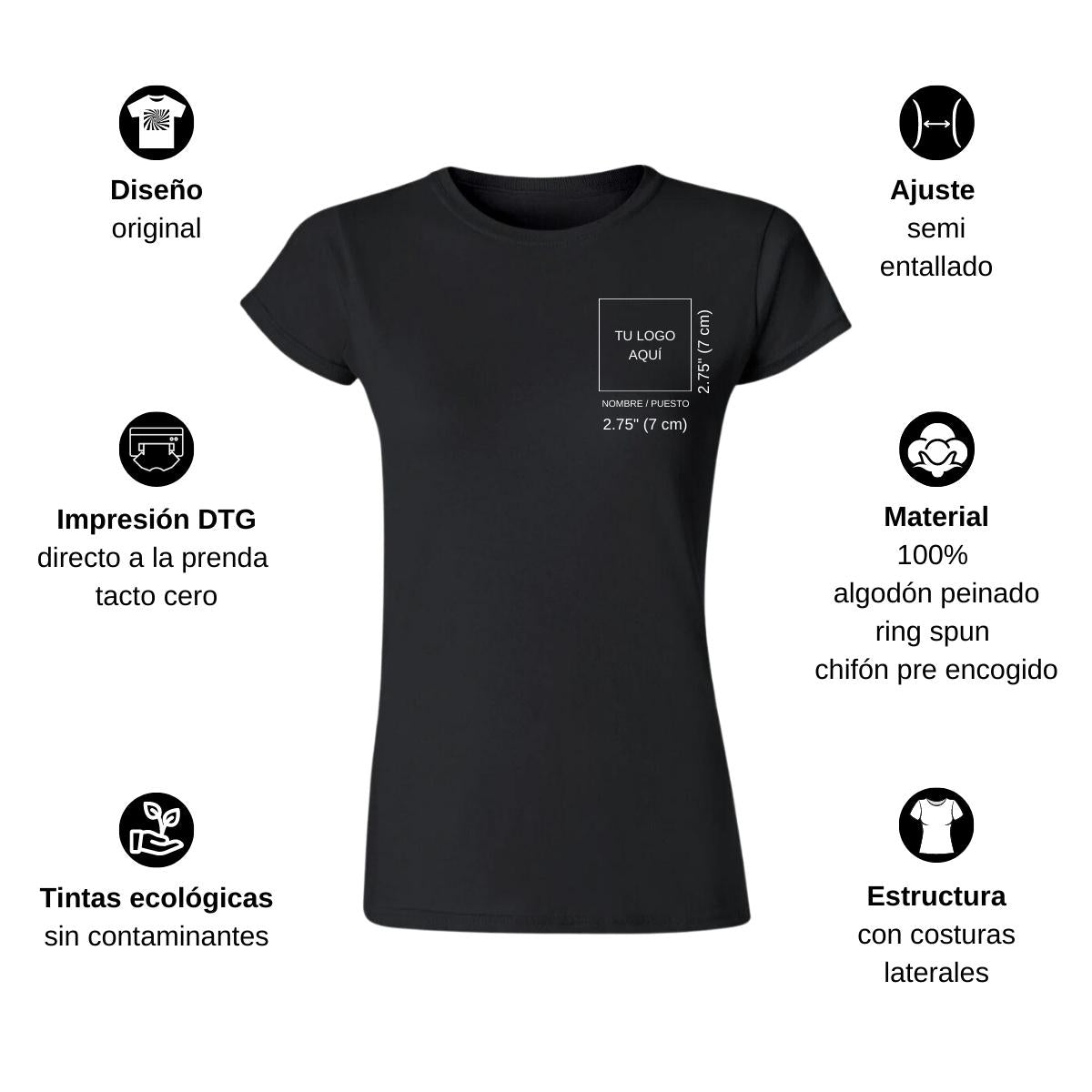 Playera Manga Corta Mujer Negro Personalizable Escudo