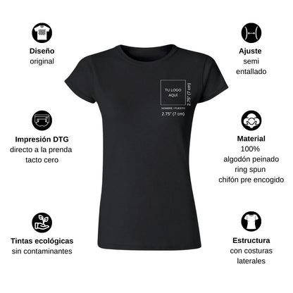 Playera Manga Corta Mujer Negro Personalizable Escudo