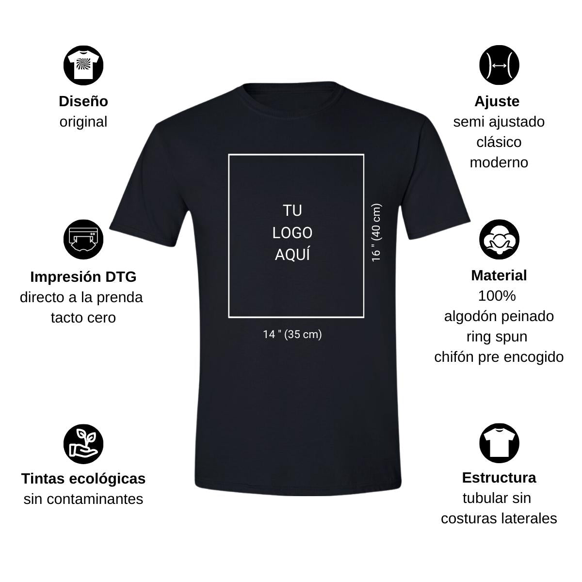 Playera Manga Corta Hombre Negro Logo Personalizable