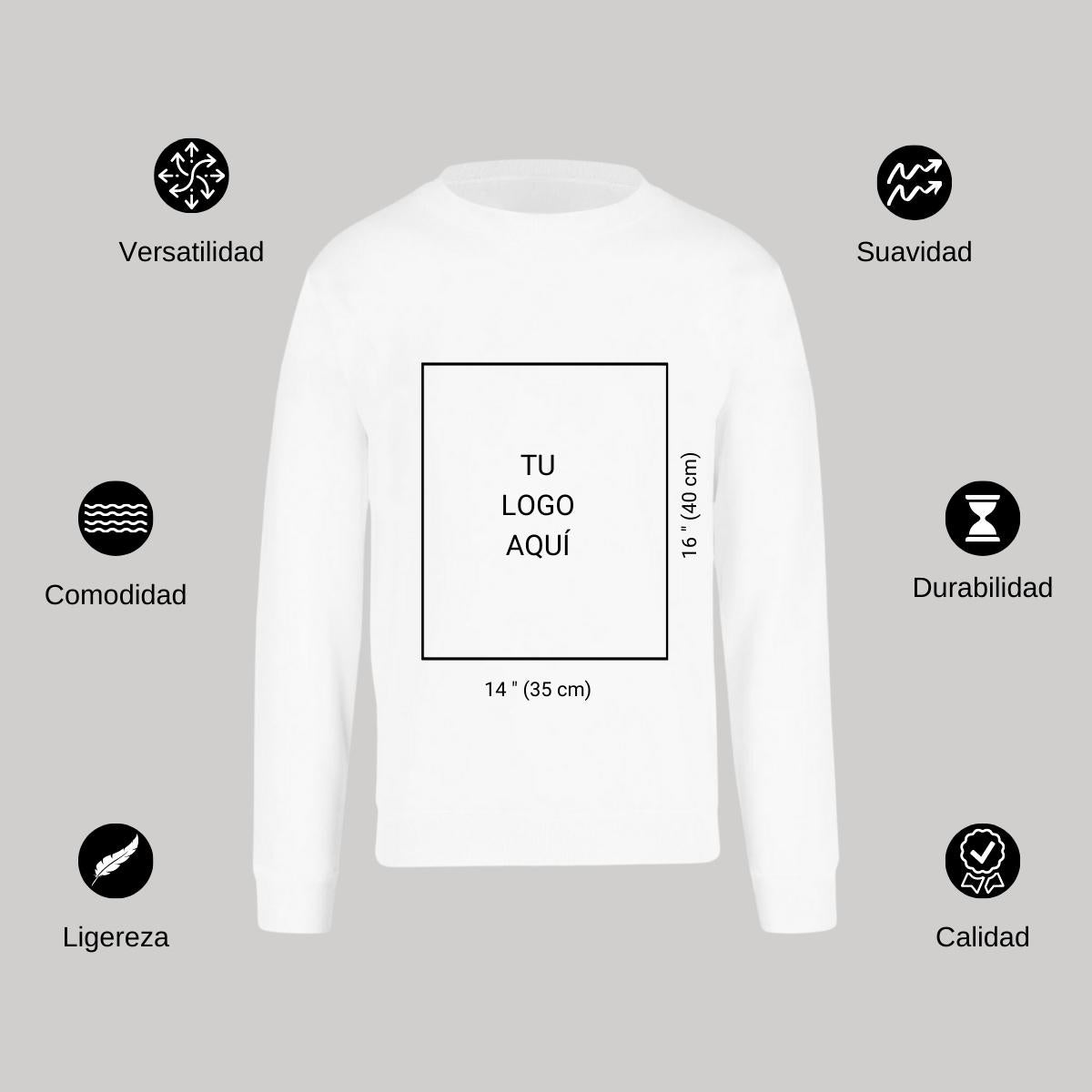 Sudadera Unisex Blanco Logo Nombre Personalizable