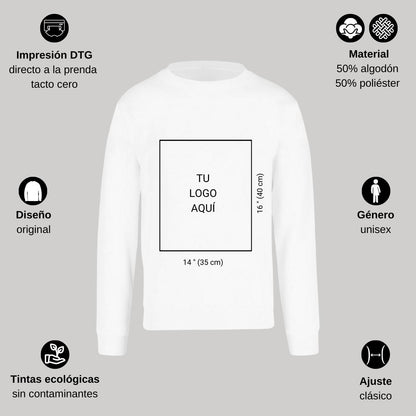 Sudadera Unisex Blanco Logo Nombre Personalizable