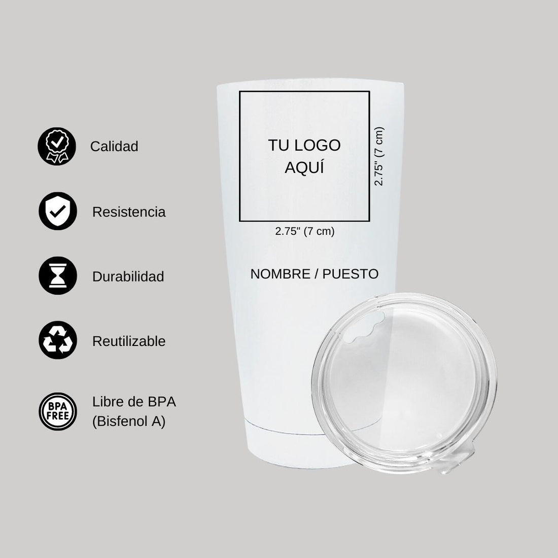 Termo Vaso Térmico 20 Oz Blanco Personalizable Logo