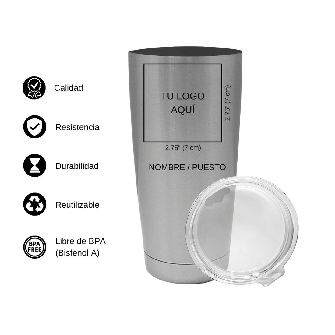 Termo Vaso Térmico 20 Oz Plata Personalizable Logo