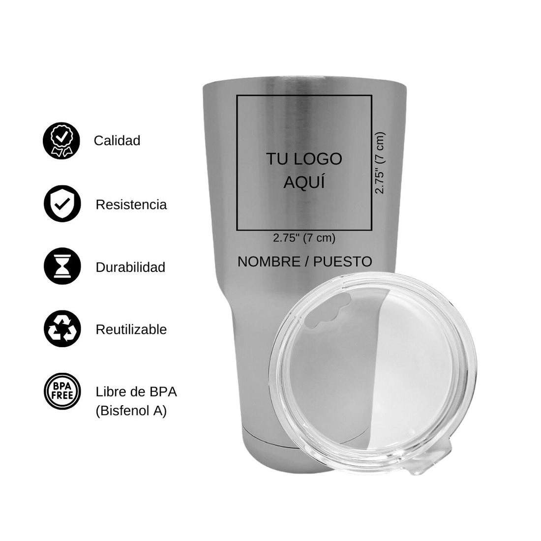 Termo Vaso Térmico 30 Oz Plata Personalizable Logo