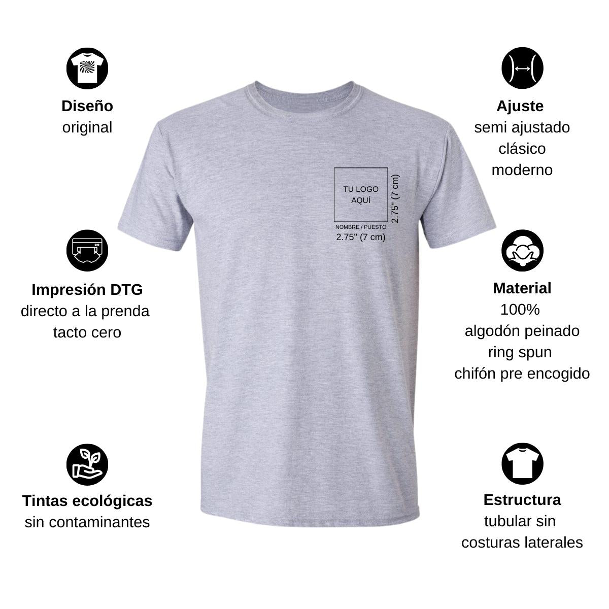 Playera Manga Corta Hombre Gris Personalizable Escudo