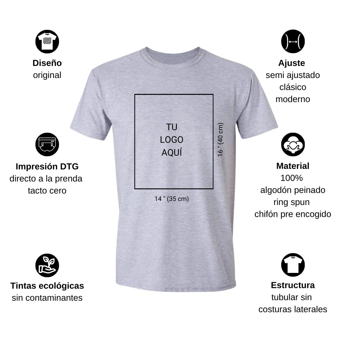 Playera Manga Corta Hombre Gris Logo Personalizable