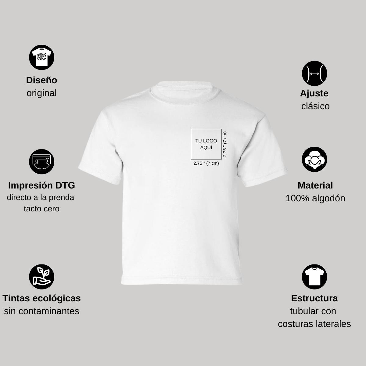 Playera Manga Corta Infantil Blanco Personalizable Escudo