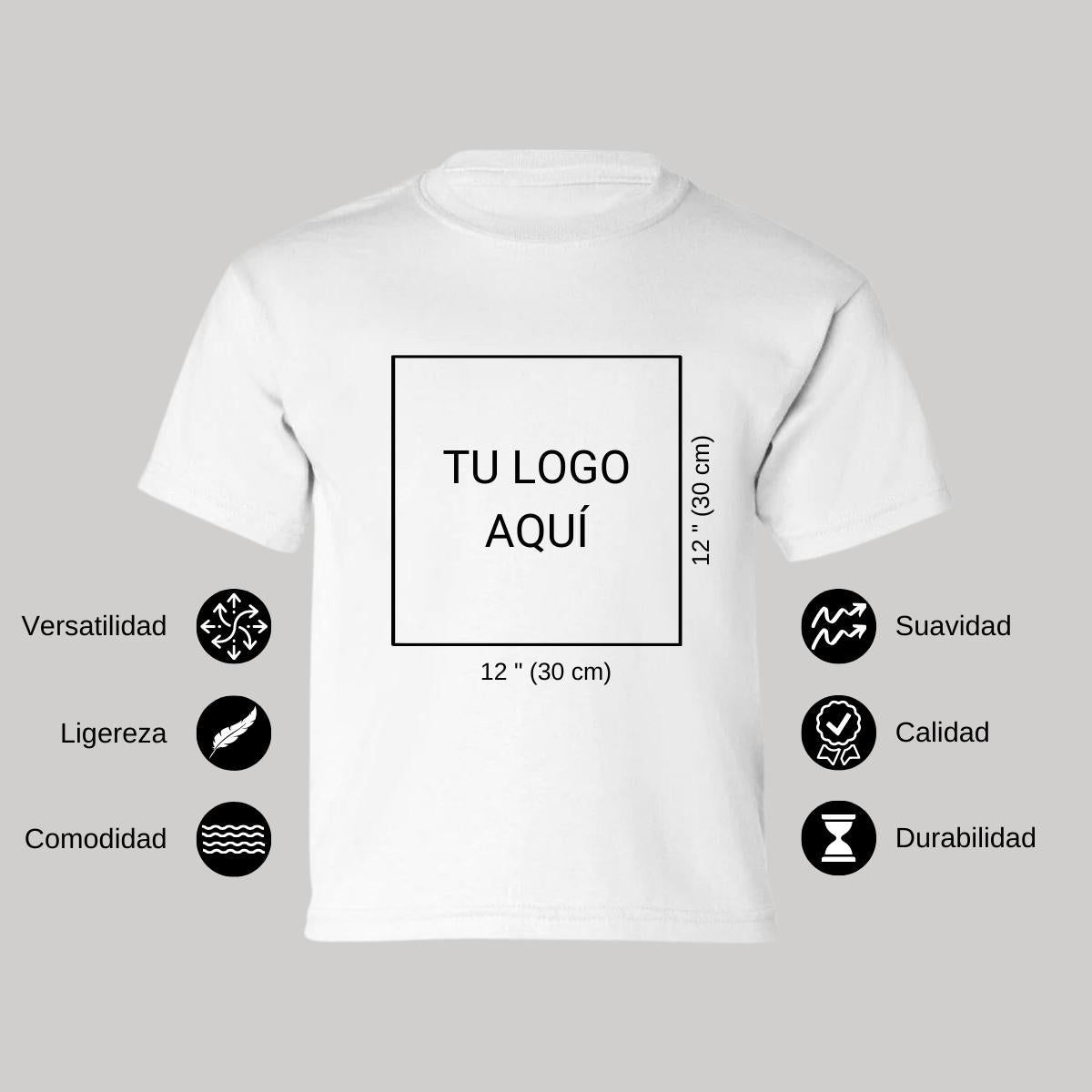 Playera Manga Corta Infantil Blanco Personalizable Logo