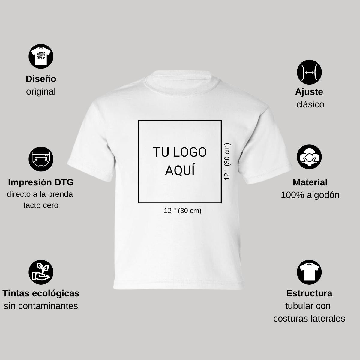 Playera Manga Corta Infantil Blanco Personalizable Logo