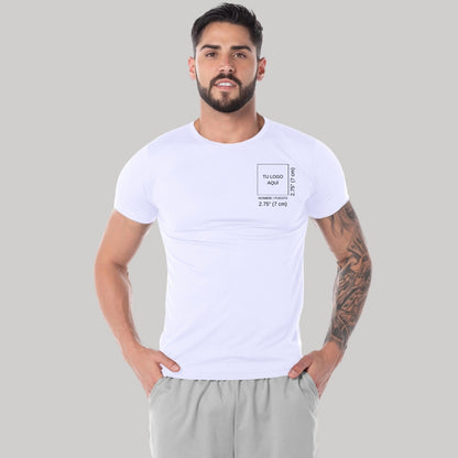 Playera Transpirable Hombre Manga Corta Blanca Escudo