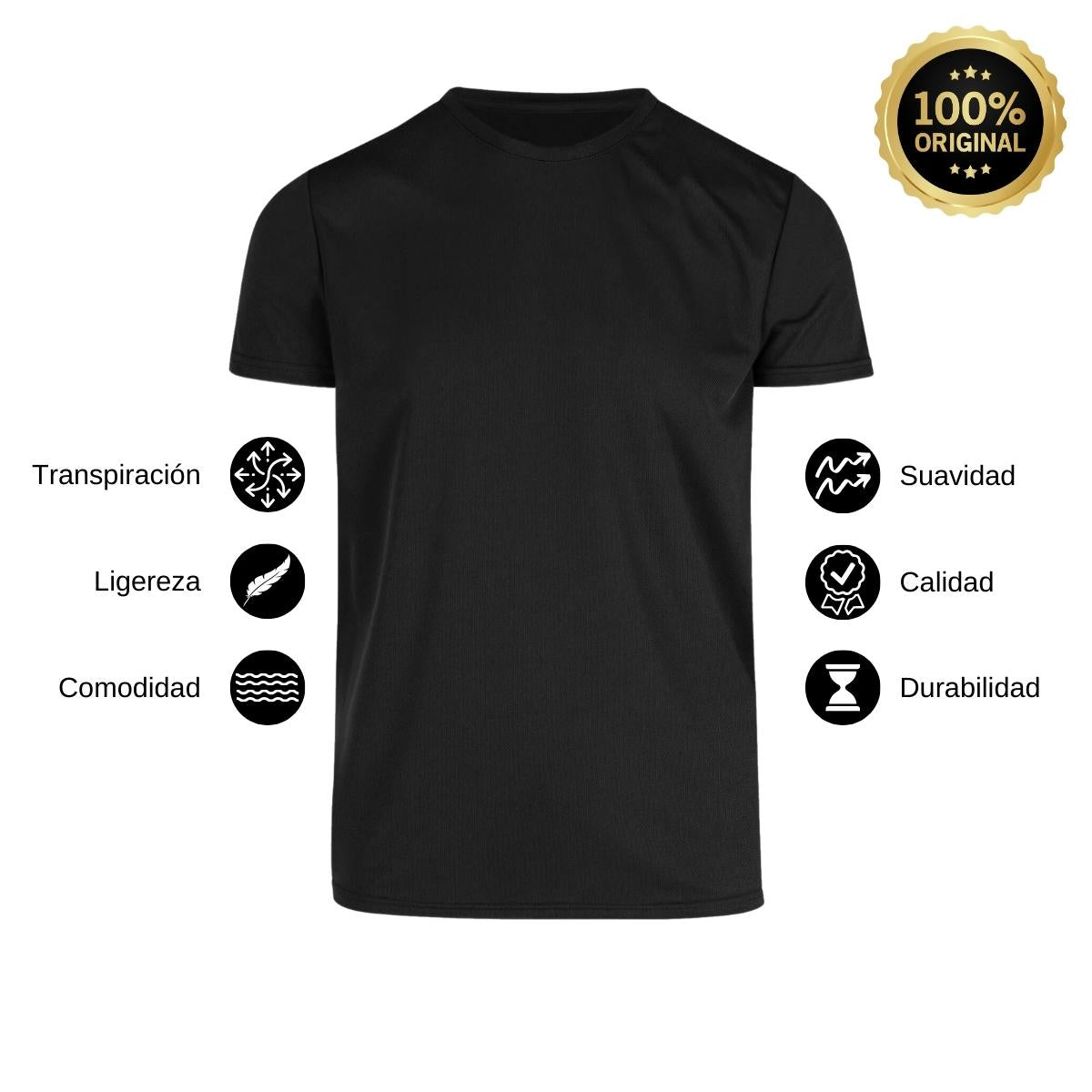 Playera Transpirable Hombre Manga Corta Negra