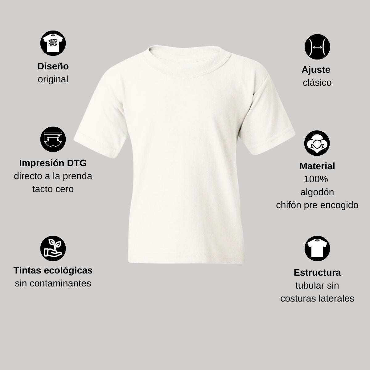 Playera Blanca Cuello Redondo Manga Corta Para Niño y Niña